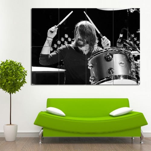 โปสเตอร์ ขนาดใหญ่ นักดนตรี Dave Grohl Drumming เดฟ โกรล 