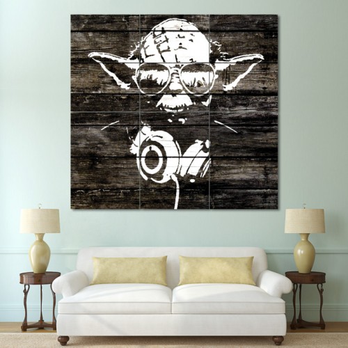 Yoda Wood Graffiti - Star Wars Block Giant Wall Art Poster 