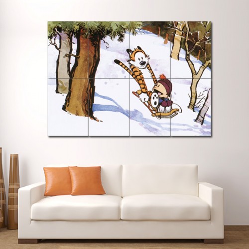 Calvin and Hobbes Snow sled Block Giant Wall Art Poster 