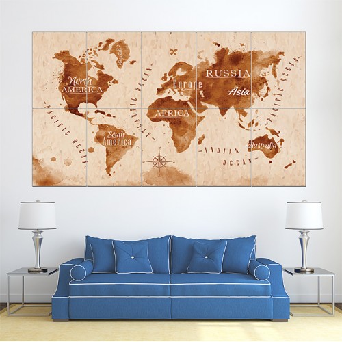 Vintage World Map  Block Giant Wall Art Poster