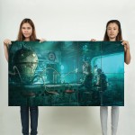 Underwater Bar Octopus Steampunk Kunstdruck Riesenposter 