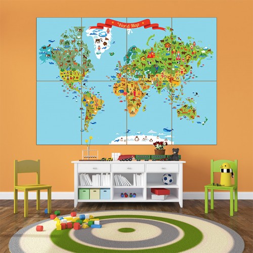  โปสเตอร์ ขนาดใหญ่ แผนที่โลกสำหรับเด็ก World Map for Kid 