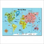 Cartoon Animal World Map For Kids Block Giant Wall Art Poster 