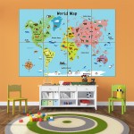 Cartoon Animal World Map For Kids Block Giant Wall Art Poster 