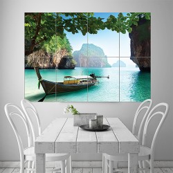 Boat on Small Island in Thailand Block Giant Wall Art Poster (P-1664)