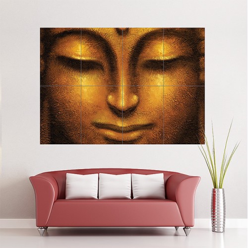 Face of Golden Buddha Block Giant Wall Art Poster