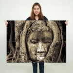 Face of Buddha in Tree Block Giant Wall Art Poster