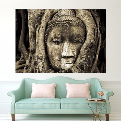 Face of Buddha in Tree Block Giant Wall Art Poster (P-1703)