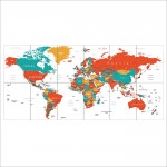 World Map Green Red Yellow Brown Block Giant Wall Art Poster 