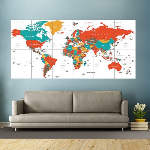 World Map Green Red Yellow Brown Block Giant Wall Art Poster 