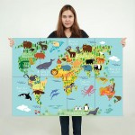 Animal World Map For Children And Kids Block Giant Wall Art Poster 