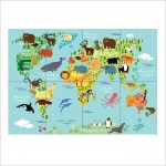 Animal World Map For Children And Kids Block Giant Wall Art Poster 