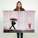 Banksy Color Raining Umbrella Wand-Kunstdruck Riesenposter 