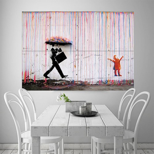 Banksy Color Raining Umbrella Wand-Kunstdruck Riesenposter 