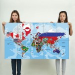 Map Of The World With Flags Block Giant Wall Art Poster 