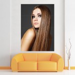 Long Brown Straight Woman Hairstyle Block Giant Wall Art Poster