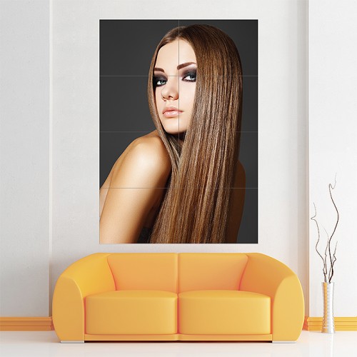 Long Brown Straight Woman Hairstyle Block Giant Wall Art Poster