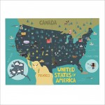 USA Landkarten für Kinder Map Wand-Kunstdruck Riesenposter