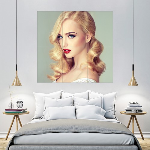 Beautiful Blonde Model Girl with Long Curly Hair Block Giant Wall Art Poster