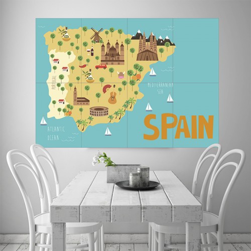 Kid Country Map Spain  Block Giant Wall Art Poster