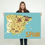 Kid Country Map Spain  Block Giant Wall Art Poster