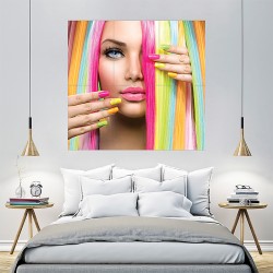 Straight Hair Rainbow Color Block Giant Wall Art Poster (P-2153)