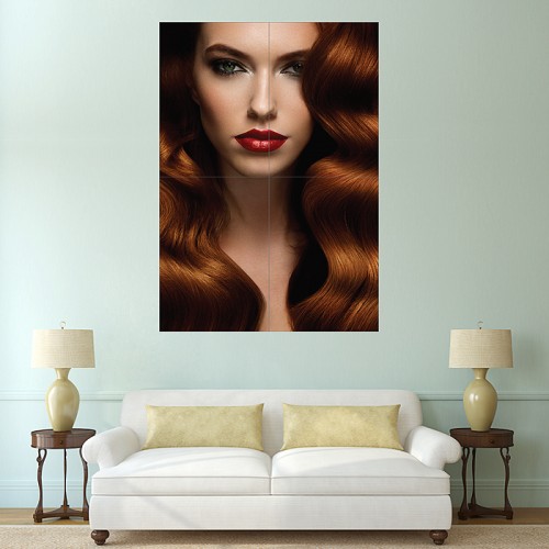 Red Lips Waves Closeup Hair  Wand-Kunstdruck Riesenposter 