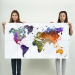 Weltkarte Aquarell bunt  Wand-Kunstdruck Riesenposter 