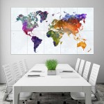 Weltkarte Aquarell bunt  Wand-Kunstdruck Riesenposter 