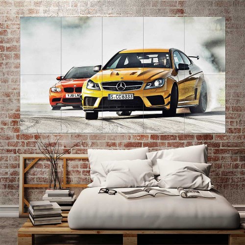 โปสเตอร์ ขนาดใหญ่ Mercedes Benz C63 Jeremy Clarkson Drifting