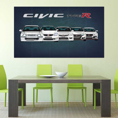 Honda Civic Type R Generation Block Giant Wall Art Poster 