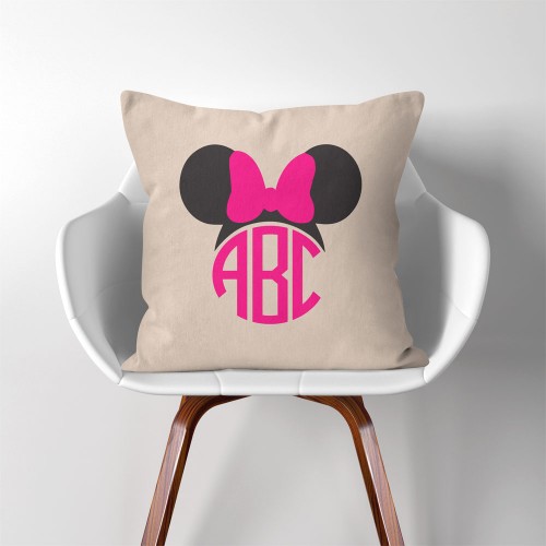 Personalized  Monogram Minnie Mouse  Linen Cotton throw Pillow Cover