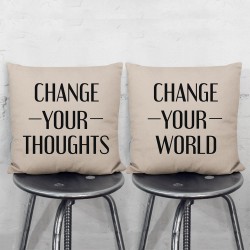 ปลอกหมอนคู่ ลาย Change your thoughts Change your world  (PW-0101)