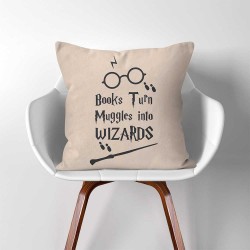 Books Turn Muggles Into Wizards Harry Potter  Linen Cotton throw Pillow Cover (PW-0345)