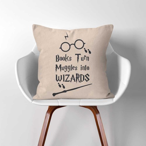 Books Turn Muggles Into Wizards Harry Potter  Linen Cotton throw Pillow Cover