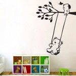 สติกเกอร์ติดผนัง  หมีห้อยบนต้นไม้ Bears on Tree Swing Wall Sticker 