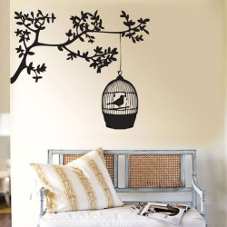 Bird Cage Hanging Tree Vinyl Wall Art Decal (WD-0046)