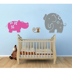 สติกเกอร์ติดผนัง ภาพ Elephant and Friends Wall Sticker (WD-0057)