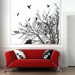 Tree Branch with Birds and Dragonfly Vinyl Wall Art Decal (WD-0153)