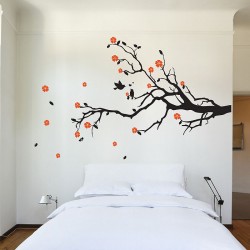 Cherry Blossom Tree Branch with Birds Vinyl Wall Art Decal (WD-0159)