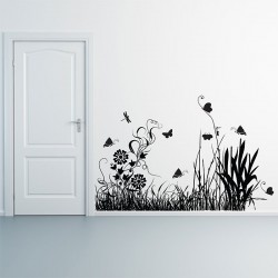 Flower,Grass and Butterfly Vinyl Wall Art Decal (WD-0169)