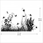 Flower,Grass and Butterfly Vinyl Wall Art Decal 