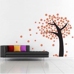 Orange Flower Tree Vinyl Wall Art Decal (WD-0170)