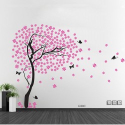  Cherry Blossom Tree with Butterfly Vinyl Wall Art Decal (WD-0178)