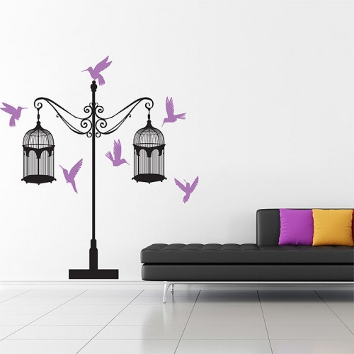 Birdcages with Birds Vinyl Wall Art Decal 