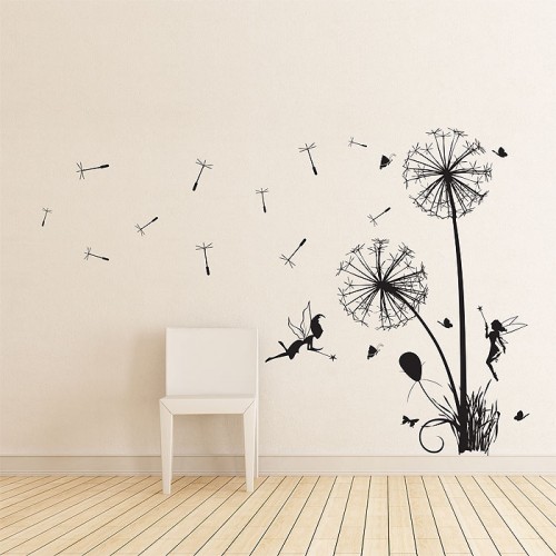 สติกเกอร์ติดผนัง ภาพ Dandelions Floral with fairies Wall Art 