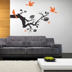 Tree Branch with Birds Vinyl Wall Art Decal (WD-0215)