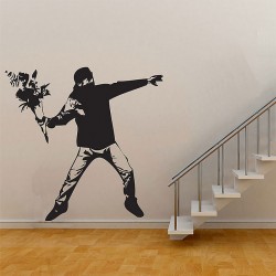 Banksy Flower Thrower  Graffiti Vinyl Wall Art Decal (WD-0317)