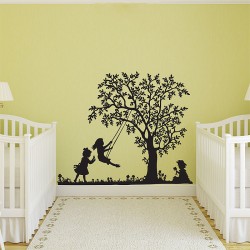 สติกเกอร์ติดผนัง girl on the swing Wall Sticker (WD-0455)