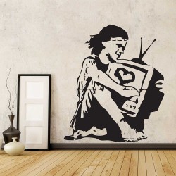 สติกเกอร์ติดผนังBanksy Girl Television TV Love / Wall Sticker (WD-0477)